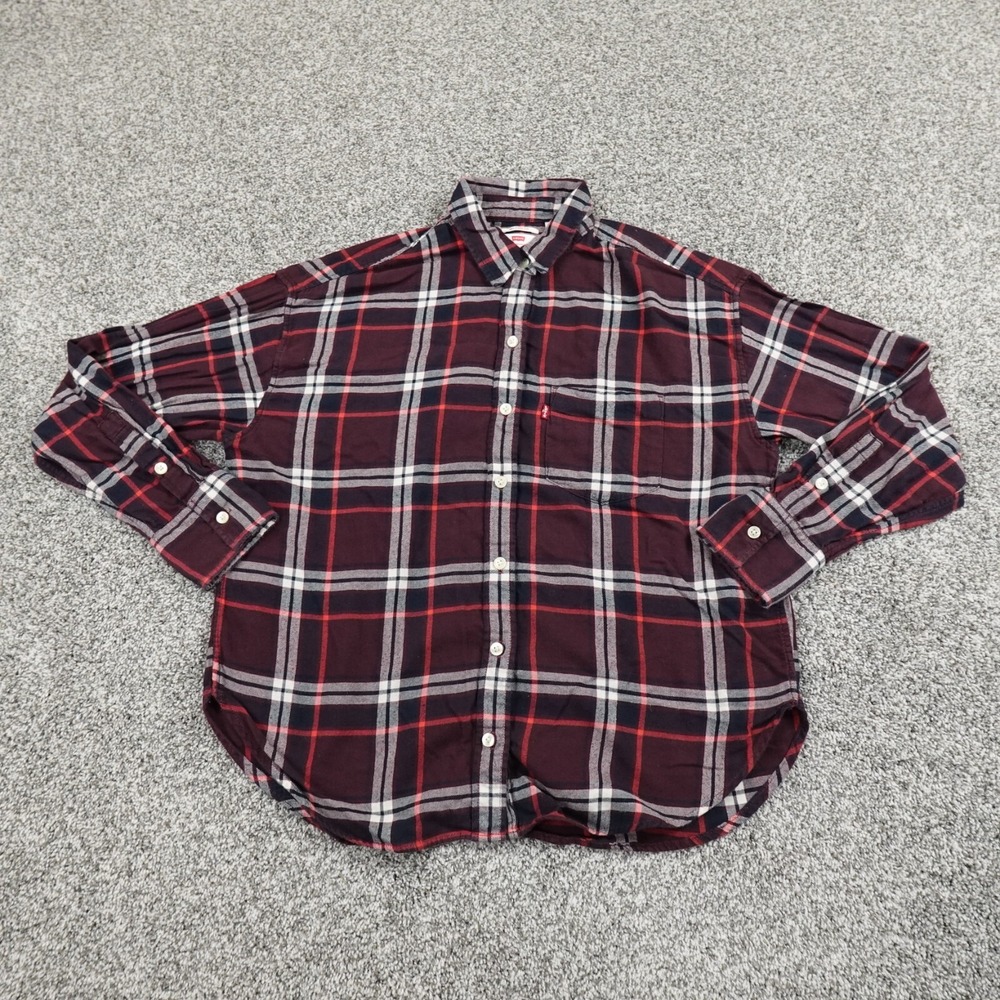 Levis Shirt‎ Womens Small Red Long Sleeve Button Up Relaxed Loose Flannel Work